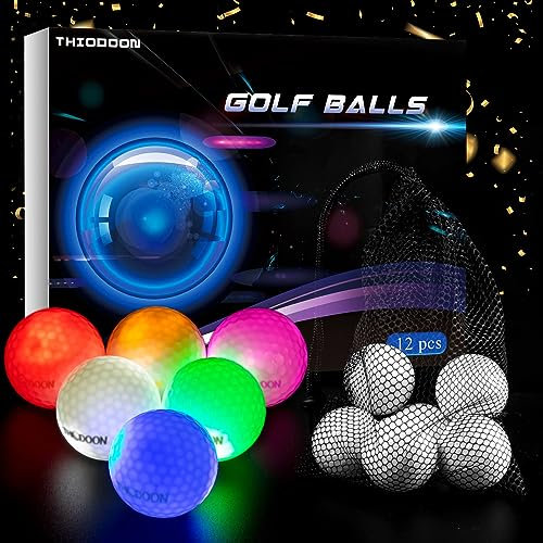 THIODOON 12er-Pack verbesserte im Dunkeln leuchtende Golfbälle, leuchtende LED-Golfbälle, Nacht-Golf-Geschenksets für Männer, Kinder, Frauen
