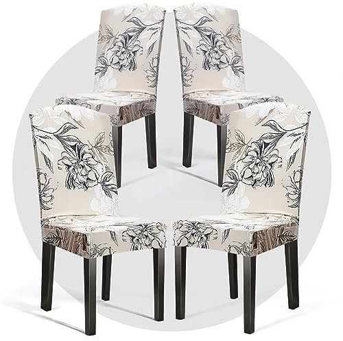 OSVAW Stuhlhussen für Esszimmerstühle, 2/4/6 Stück, für Küchenstuhl, Parsons, Stuhlhussen, abnehmbar, waschbar (4, Beige Floral-Fen)