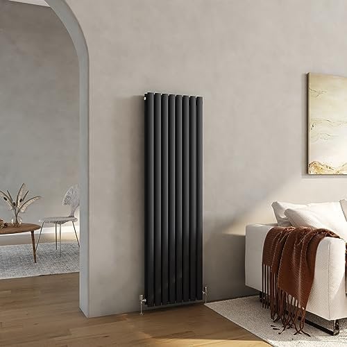 Heilmetz Anthracite Radiator, 1600 x 472mm Vertical Radiators Tall Column Double Designer Oval Panel Radiator Modern Heater Central Heating Radiator