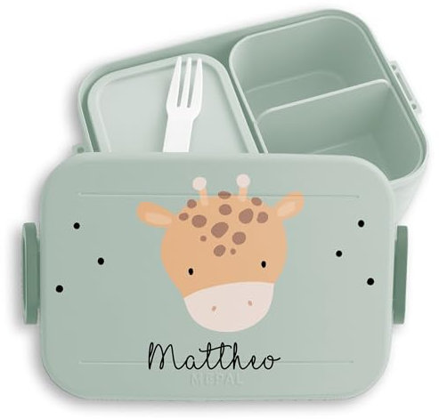 Kinder Bento Box Midi Lunchbox für Mepal Bentobox - Boho Giraffe Giraffen - 900 ml - Sage Grün - jausenbox und tiere name brotdose kita bedrucken lunch mädchen fächern food take a break
