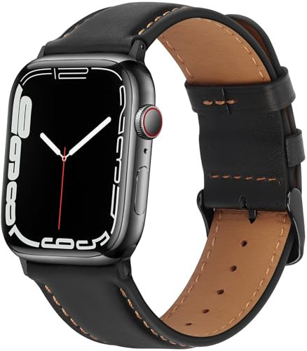 HITZEE Compatibile con Cinturino Apple Watch 49mm 46mm 45mm 44mm 42mm, Cinturini in Vera Pelle Compatibile con Apple Watch Ultra 2 Ultra SE2 SE Serie 10 9 8 7 6 5 4 3 2 1, Nero