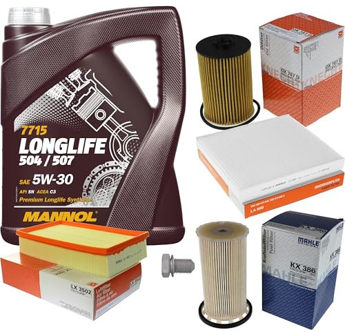 Inspektionspaket Wartungspaket Filterset mit 5 L Motoröl Longlife 5W-30, Ölfilter, Luftfilter, Kraftstofffilter, Innenraumfilter, Verschlussschraube