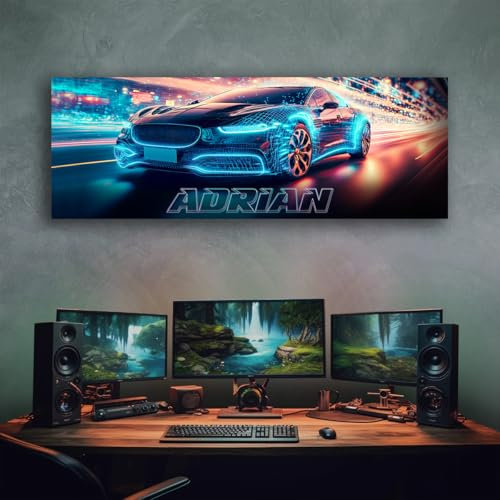 tjapalo® vz23 Gamerposter mit Namen personalisiert gaming Wanddeko gamer Bild für die Wand Wandbild gamer Poster Auto cyber Rennauto Bild, Größen Name: B70xH25cm