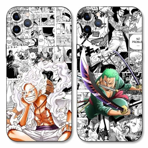 2 Stück Handyhülle für Apple iPhone 11 Pro Max Hülle 6.5'' Anime Luffy Zoro Gear 5 Sun God Nika Muster Design Manga Case Kameraschutz Schutzhülle TPU Silikon Weich Ultra Dünn Schwarz2