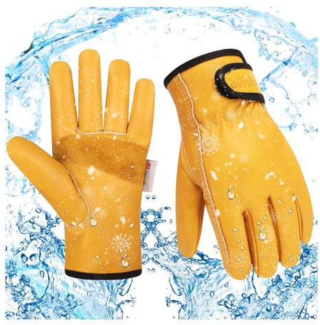 Guantes de trabajo de invierno para hombre y mujer, guantes de trabajo térmicos de piel con forro de algodón térmico, guantes de trabajo para invierno, guantes de trabajo térmicos para limpieza de