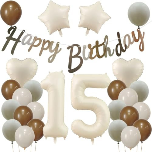 15 Geburtstag Deko Beige, Deko 15. Geburtstag Mädchen Junge, Beige Luftballons 15. Mädchen, Geburtstagsdeko 15 Jahre Ballon, 15. Dekorationen, Luftballon 15. Party Deko