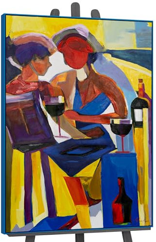 YS-Art Abstrakt Acryl Gemälde auf Leinwand farbenfroher Abend handgemalt Wandbilder Wohnzimmer modern Wohndekor Bild romantisches Paar echte Kunst 120x80 cm