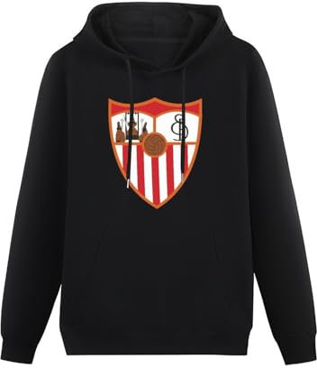 algem Mens FC Sevilla Cool Style Hoodies Long Sleeve Pullover Loose Hoody Sweatershirt Black Size L