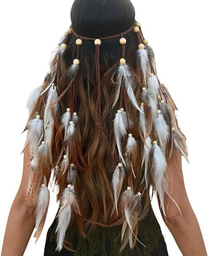 Fasching Boho Pfauenfedern Hippie Stirnband Kostüm Damen Haarschmuck Feder Kopfschmuck Boho Hippie Stirnband Fancy Federschmuck Böhmische Kopfbedeckung für Damen Mädchen Kopfschmuck