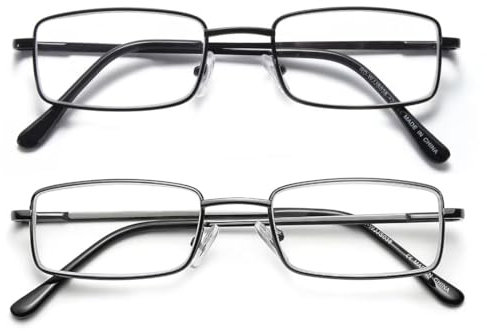 SKYWAY 2 Pack Lesebrille für Herren, Metallrahmen Blaulicht Blockierende Brillen, Leichte Blendschutz-Computerspielleser (Grau/Schwarz, 2.0)