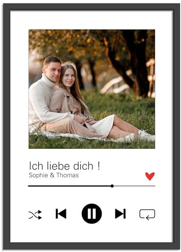 OWLBOOK® Song Cover Bild Personalisiertes Bild mit Foto Spotify Personalisierte Geschenke für Frauen Fotogeschenke mit eigenem Foto und Text Bild im Rahmen Song Cover weiß Papier
