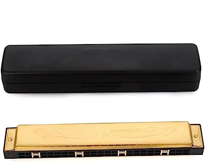 OUSIKA Mundharmonika 24-Loch polyphone Mundharmonika in C-Tonart Goldenes Mundharmonika-Musikinstrument Mundharmonika