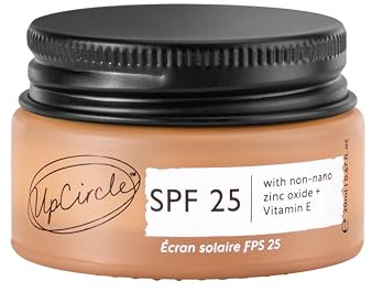 UpCircle Mini Travel Size SPF 25 Mineral Sunscreen 20ml -Reef-Safe, Non-Nano Zinc Oxide and Lightweight-Raspberry Seed Oil Defends Against Free Radicals + Glycerin To Plump Skin, Vegan + Cruelty-Free