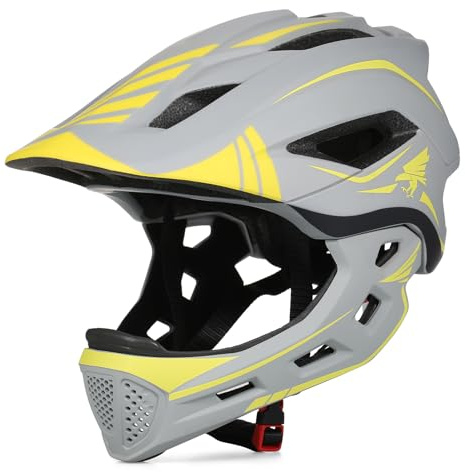 Kavolet Fahrradhelm Vollvisierhelm in Kleiner Größe 52cm-58cm, Grau | Radhelm Einstellbar Helme mit Abnehmbarer Kinnschutz Innenpolster zum Radfahren Skateboarden Inlineskaten Ollerfahren