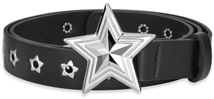 JJDreams Punk Gürtel mit Metall Pentagramm PU Ledergürtel schwarz Jeansgürtel Gotischer Gürtel damen mit Sternloch