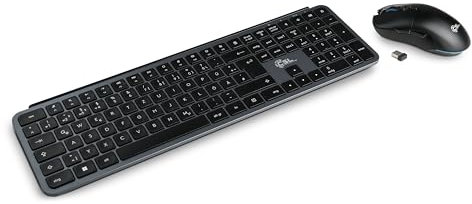 CSL Logix Pro - Tastatur Maus Set kabellos in schwarz mit QWERTZ Layout bestehend aus Funktastatur, Funk Maus, USB Nano Empfänger und USB Ladekabel, perfekt für Office PC, Laptop, Multimedia Computer