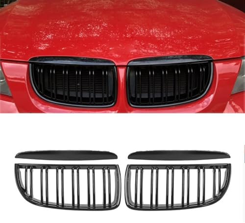 YIGRRO Kühlergrill für 3er E90,Zubehör Sport Frontgrill,Glanz Schwarz Doppelsteg Sport Kühlergrillfür 3er E90 E91 2005 2006 2007 2008(E90 2005-2008 PRE-LCI, Doppelsteg Glanz Schwarz)