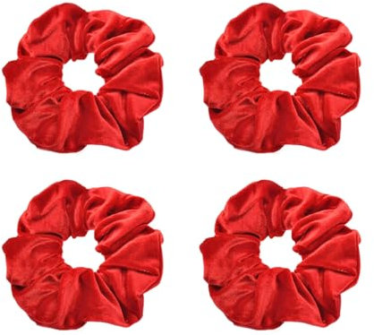4 Stück Haargummi,Haargummis Scrunchies Satin,Weiche Elastische Haarbänder Pferdeschwanz,Haare Ringe aus Samt für Damen und Mädchen,Klassische Pferdeschwanzhalter Haarschmuck Groß für Haare (Rot)