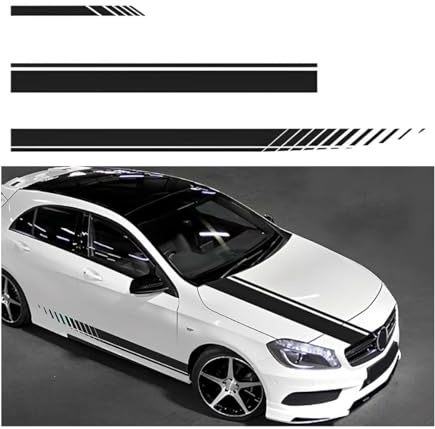 KBDDM Auto Motorhaube Vinyl Streifen Aufkleber für Seat Ibiza (2017+), Auto Streifenaufkleber Autorennen Sport Karosserie Seite Streifen Aufkleber Dekoration Zubehör,A-Black