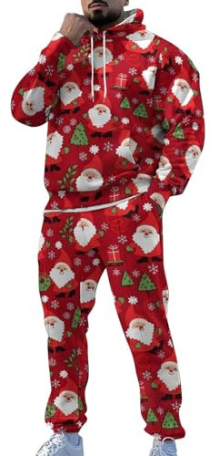 Abito di Natale da uomo rosso da uomo vestito di Natale rosso Babbo Natale renna albero di Natale stampa abito di Natale da uomo felpe con cappuccio di Natale per gli uomini, A03 Rosso, XXL