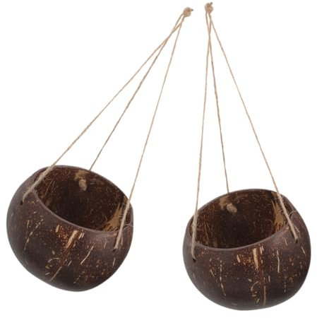 BEBEMOKO Maceta Colgante para Interior Y Exterior 2 Piezas con Forma de Cáscara de Coco Cuerda para Maceta Elegante Decoración para El Hogar para Plantas