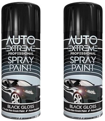 DIOXSTAR Black Gloss Spray Paint, Gloss Finish, Fast Drying, Non-Cracking, DIY Spray Paint for Metal, Wood, Glass, Easy to Use, Long-Lasting, 400ml (2 PCS)