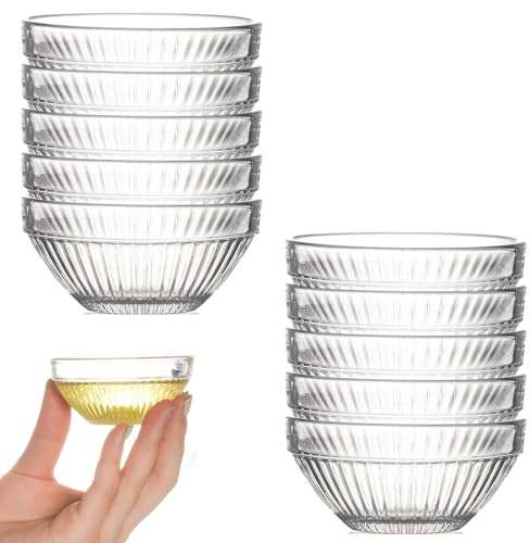 ARCPNRT Dipschalen, 75mm Mini Glasschalen, 10 Stück Schälchen aus Glas, Kleine Dipschalen, Dip Schälchen, Wiederverwendbar Snackschalen, Stapelbar, für Kochzutaten, Marmelade, Dips, Tapas, Buffet