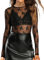 IECCP Women's Mesh Top Black Long Sleeve Sheer Tops Crew Neck See Through Transparent T-Shirt Sexy Slim Fit Sheer Mesh Lace Tops for Party Clubwear Black Print M