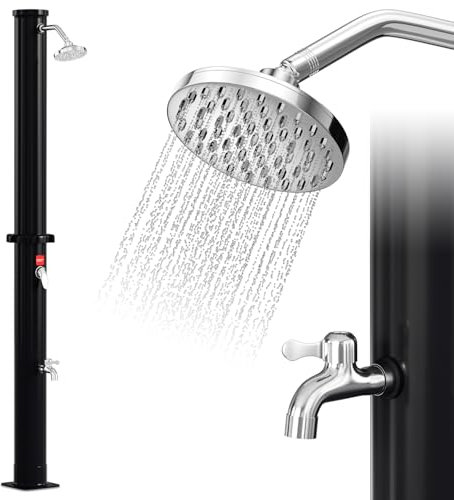 Vkechh 20L Solardusche | Einstellbar Regenduschkopf | Wasserhahn | Max. 60℃ | Ohne Stromanschluss | Schwarz