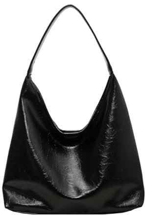 CUNGGI Hobo Bag für Dame große Umhängetasche Hobo Tragetaschen Tote veganem Kunstleder Retro Schulterhandtasche Handtasche für den täglichen Gebrauch (schwarz)