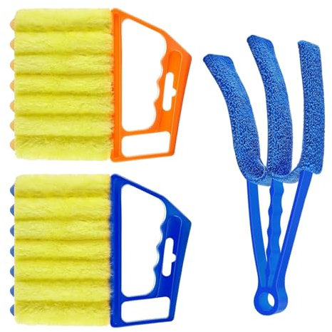 SYEYCW 3 Pcs Venetian Blinds Cleaner, Damp Duster for Wooden Blinds, Reusable Blind Cleaners with 7 Roller Brush Head, Window Cleaning Brush Tool, for Air Conditioner Dust Dirt, Car Vent, Home Care