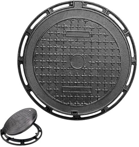 Runder Schachtabdeckung aus Gusseisen, Gullideckel mit Boden, Kanaldeckel aus Verstärktem Stahl, Rutschfester Abwasserbeckendeckel, für Einfahrt, Beton, Garten(12)