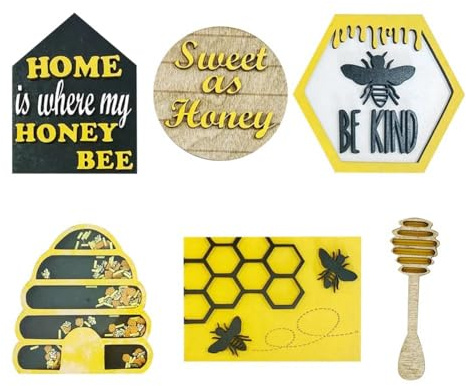 Sxmrmnx 6Pcs/Set Bee Festival Table Ornaments Home Happy Holiday Mini Wooden Statues Desktop Decor Bees Day Party Supplies Easy Install F