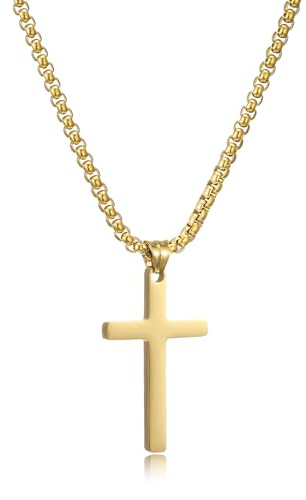 HSWYFCJY Kreuz Kette Herren Gold Kette Männer Kreuzkette Kreuz Medium Anhänger mit Edelstahlkette Herren Schmuck 22
