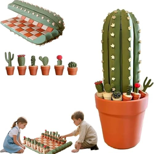 3D-gedrucktes Kaktus-Schachbrett-Set – Kaktus-Schach-Set – Themenschachbrett mit einzigartigen Kaktus-Schachfiguren, lustiges Tischspiel und dekorative Ornamente für Pflanzenliebhaber