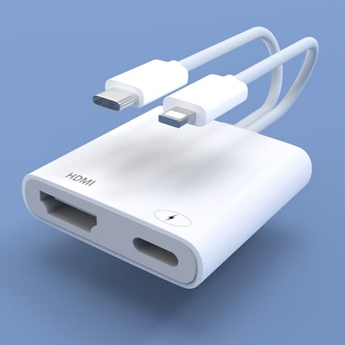 2 in 2 USB-C and Lightning to HDMI Adapter for iPhone ipad to TV [MFi Certified], 4K@60 Hz Sync Screen Apple Lightning to Digital AV Adapter for MacBook, iPhone17/16/15, iPad to TV/Projector/Monitor
