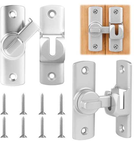 AOOSU 2PCS Silver Sliding Door Latch Made of Aluminum Alloy, 90/180 Degree Gate Lock, Door Security Sliding Door Latch Lock for Bathroom, Bedroom, Barn Door, Window