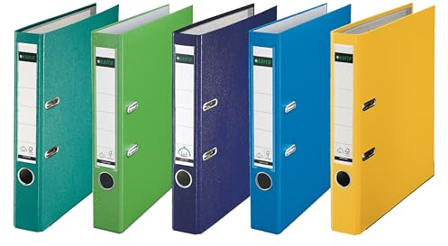 Leitz 101550xx Qualitäts-Ordner Plastik 180A mit Schlitzen A4 (schmal, Sortierung Fresch, 5er Pack)