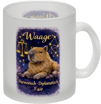 speecheese Glas Tasse Waage Sternzeichen Cabybara für Astrologie | Fans Lustige Tasse mit Sternzeichen-Spruch