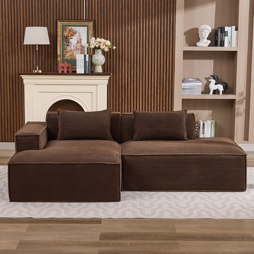 LIFEISLE L-förmiges modulares Sofa, 3-Sitzer Ecksofa mit Schlaffunktion, L Form Couch Corduroy für Wohnzimmer, Schaumstoff Sofa Chaiselounge Links Braun