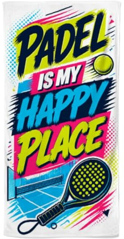 Power Towel Sporthandtuch 100 x 50 cm, Padel is My Happy Place, Padel Edition, Fitness Handtuch mit Motivationsspruch