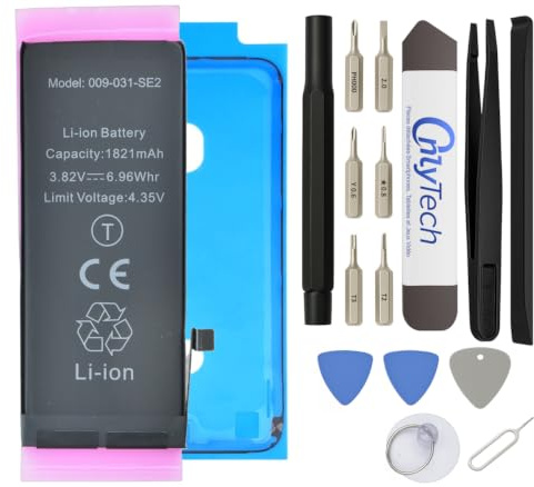 OnlyTech - Batteria di ricambio Premium per iPhone SE 2020 - Capacità 1821 mAh, qualità identica (Chip TI) - Kit 15 Strumenti e adesivo schermo inclusi