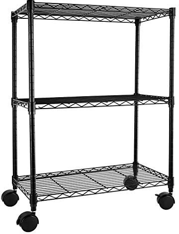 Simple Deluxe Heavy Duty 3-Tier Shelving with Wheels, Height Adjustable Storage Units, Steel Organizer Wire Rack, 60 cm (W) x 35 cm (D) x 80 cm (H),Load Capacity 340kg,Black