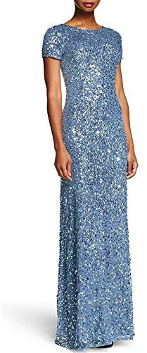 Adrianna Papell Damen Kleid mit kurzen Ärmeln und Pailletten - Blau - 36