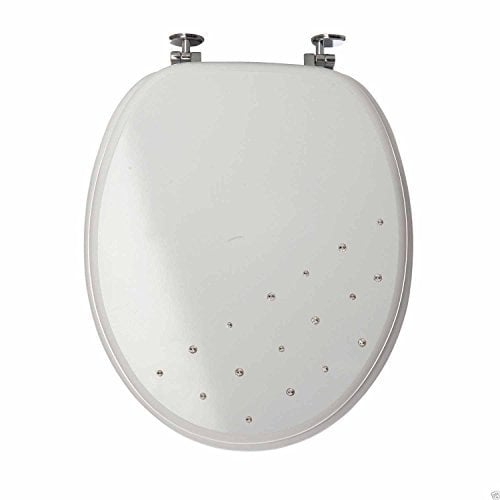 Sabichi White Diamante MDF Toilet Seat Bathroom WC Easy Fit Chrome Hinges 173027, 45.5 x 37 x 6.3 cm