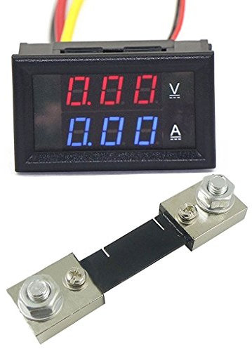 Aihasd 0,28 pollici 100V DC Amperometro voltmetro digitale LED di misurazione della tensione di corrente Misuratore da pannello a doppio display amperometro Volt Amp con shunt 100A (Rot+Blau; 100A)
