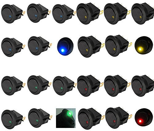 Mintice™ 20 X 12V Auto KFZ Schalter Runder EIN/AUS Wippenschalter Kippschalter LED Beleuchtet Blau Rot Grün Gelbe