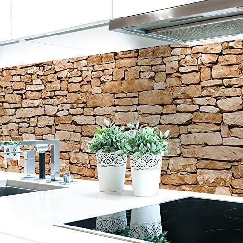 Küchenrückwand Naturstein Braun Premium Hart-PVC 0,4 mm selbstklebend - Direkt auf die Fliesen, Größe:400 x 60 cm