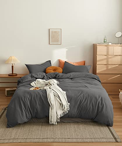 MOHAP Housse de Couette 220x240cm+2 Taies d'oreillers 65x65cm Gris Parure de Lit Adulte 2 Personnes 100 Fils/cm² en Microfibre avec Fermeture Éclair