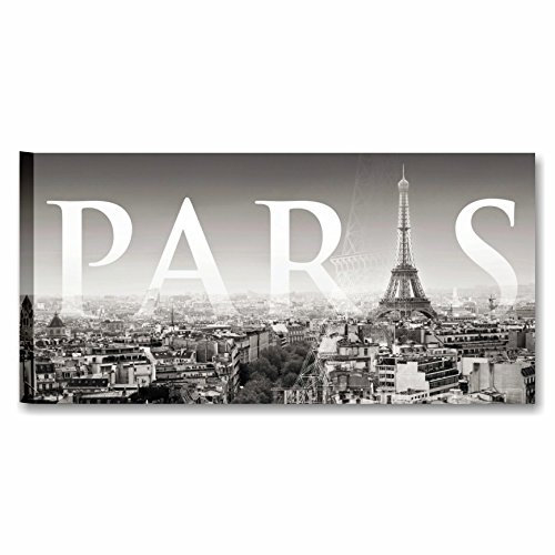 Wandbild L&C Italia Paris Fashion - Modern Druck auf Leinwand 90 x 45 cm Paneel zum Aufhängen, Canvas und Büro Schlafzimmer weiß und schwarz Vintage Eiffelturm